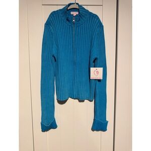 Design History Girls Blue Ribbed Full Zip Cotton Cardigan Sweater XL‎